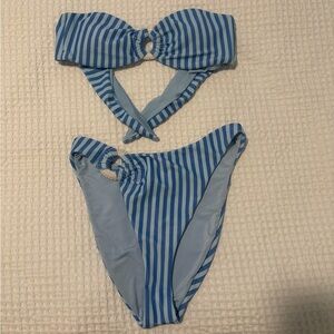 Dippin Daisys Striped Blue Bikini Set with Ring Detail
